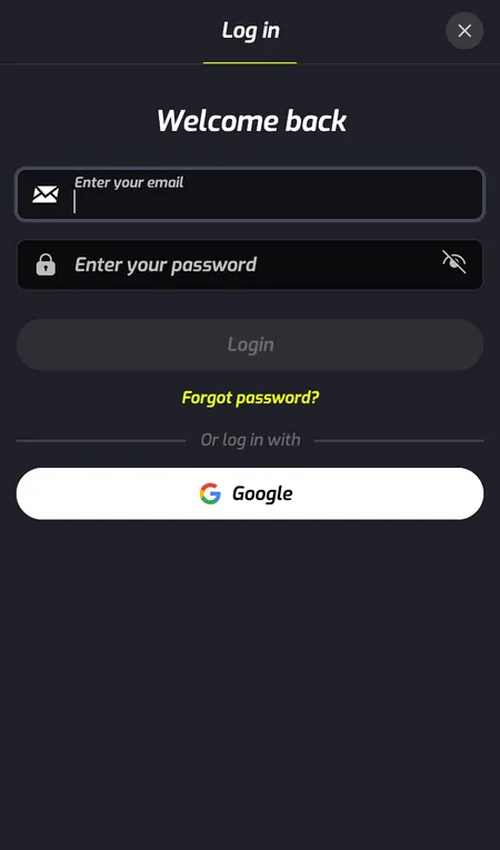 F7 Casino login screen with email and password fields
